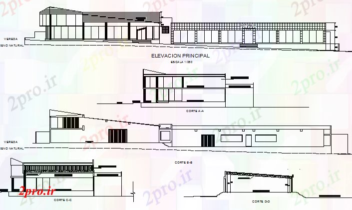 دانلود نقشه هایپر مارکت - مرکز خرید - فروشگاه همه نما و مقطعی جزئیات طرفه از خرید مینی مرکز 14 در 58 متر (کد78633)