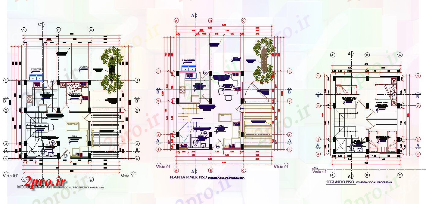 دانلود نقشه مسکونی ، ویلایی ، آپارتمان طرحی مسکن اجتماعی 8 در 10 متر (کد78667)