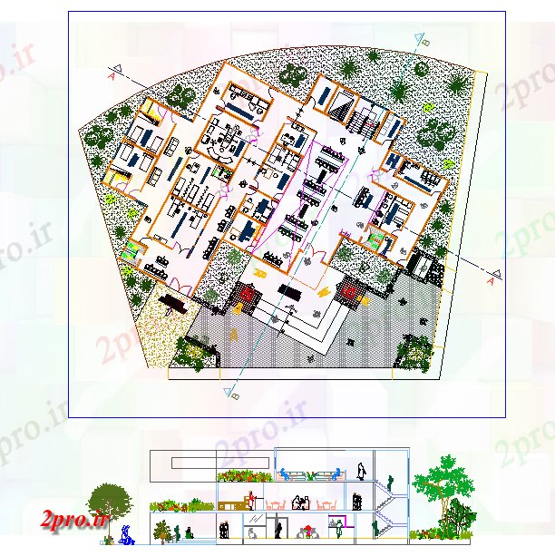 دانلود نقشه بیمارستان - درمانگاه - کلینیک طراحی و طرحی بندی کلینیک پزشکی 25 در 31 متر (کد78681)