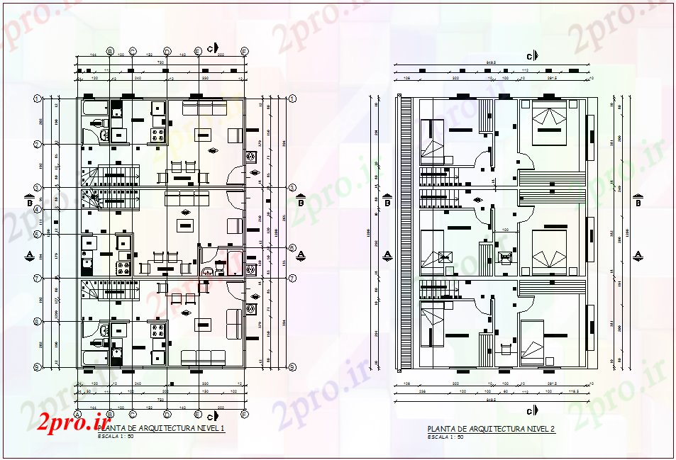 دانلود نقشه مسکونی  ، ویلایی ، آپارتمان  اولین و طرحی طبقه دوم آپارتمان   با دید معماری (کد78683)