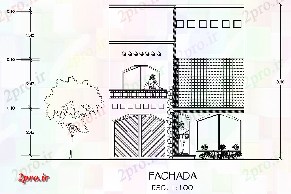 دانلود نقشه مسکونی ، ویلایی ، آپارتمان جبهه نمای طرحی خانه چیدمان 7 در 12 متر (کد78690)