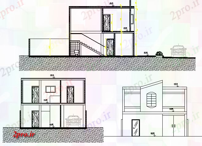 دانلود نقشه هایپر مارکت - مرکز خرید - فروشگاه دو طبقه از فروشگاه نما و جزئیات مقطعی 8 در 13 متر (کد78708)