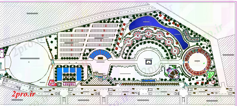 دانلود نقشه  ساختمان دولتی ، سازمانی گاه جزئیات مرکز محوطه سازی با  ساختار (کد78759)