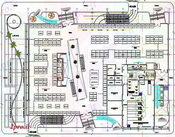 دانلود نقشه هایپر مارکت  - مرکز خرید - فروشگاه نخست طرحی طبقه جزئیات طرحی از بازار فوق العاده (کد78777)