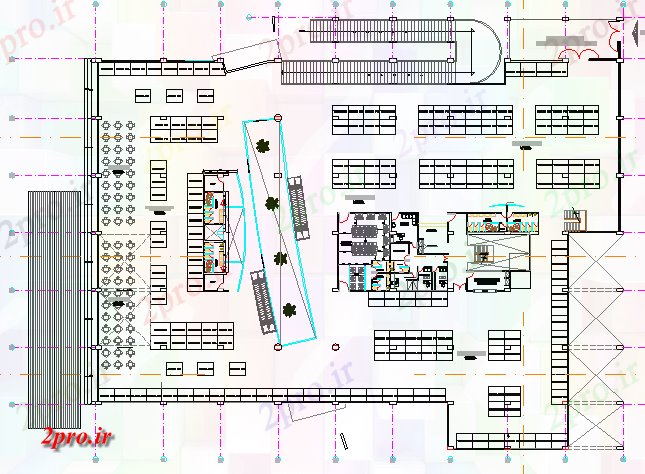دانلود نقشه هایپر مارکت  - مرکز خرید - فروشگاه جزئیات طراحی طبقه دوم بازار فوق العاده (کد78778)