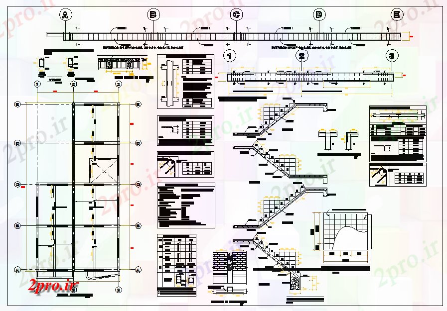 دانلود نقشه پلان مقطعی ساختار جزئیات پله و طراحی بخش (کد78807)