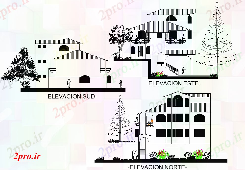 دانلود نقشه مسکونی ، ویلایی ، آپارتمان نما از تراس خانه جزئیات 13 در 14 متر (کد78828)