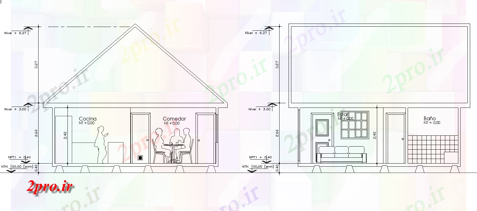 دانلود نقشه مسکونی ، ویلایی ، آپارتمان بخش خانه های چوبی 6 در 7 متر (کد78841)