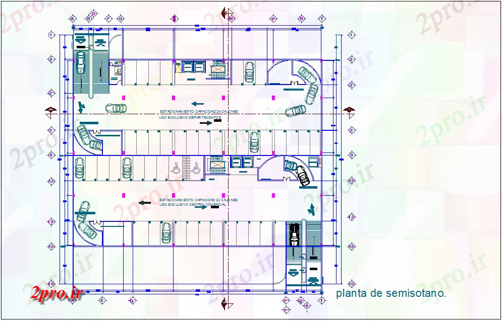دانلود نقشه ساختمان مرتفعطرحی برج نیمه زیرزمین با نمای معماری 37 در 50 متر (کد78911)