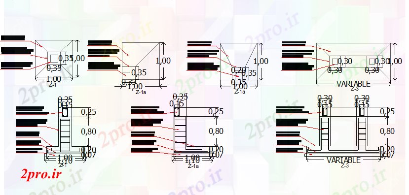 دانلود نقشه جزئیات پایه جزئیات ساختار ستون (کد78953)