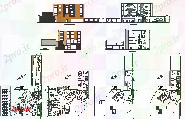 دانلود نقشه هایپر مارکت - مرکز خرید - فروشگاه نوار نما مرکز بازار، بخش و طرحی طبقه جزئیات 32 در 37 متر (کد78962)