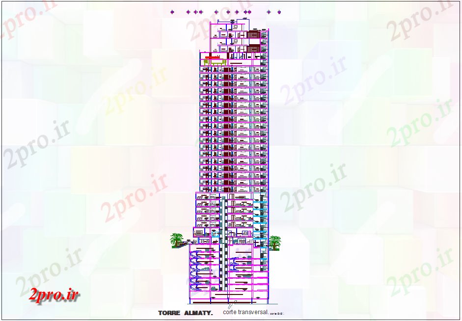 دانلود نقشه ساختمان مرتفعبرج  بخش با بخش B-B ' با  های معماری (کد79000)