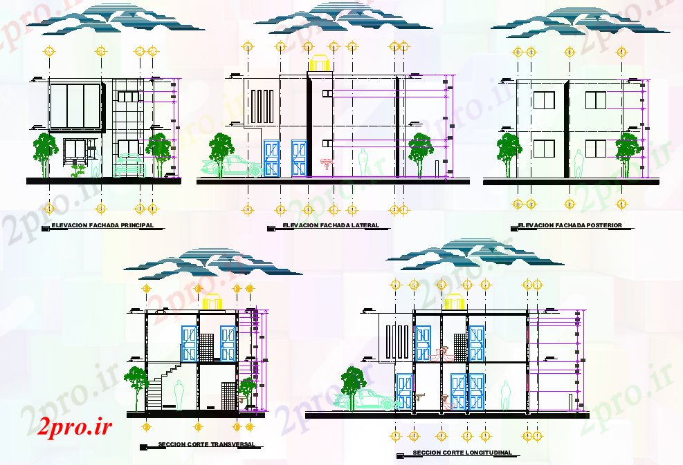 دانلود نقشه مسکونی ، ویلایی ، آپارتمان نما و بخش اتاق خانه طرح 6 در 9 متر (کد79001)