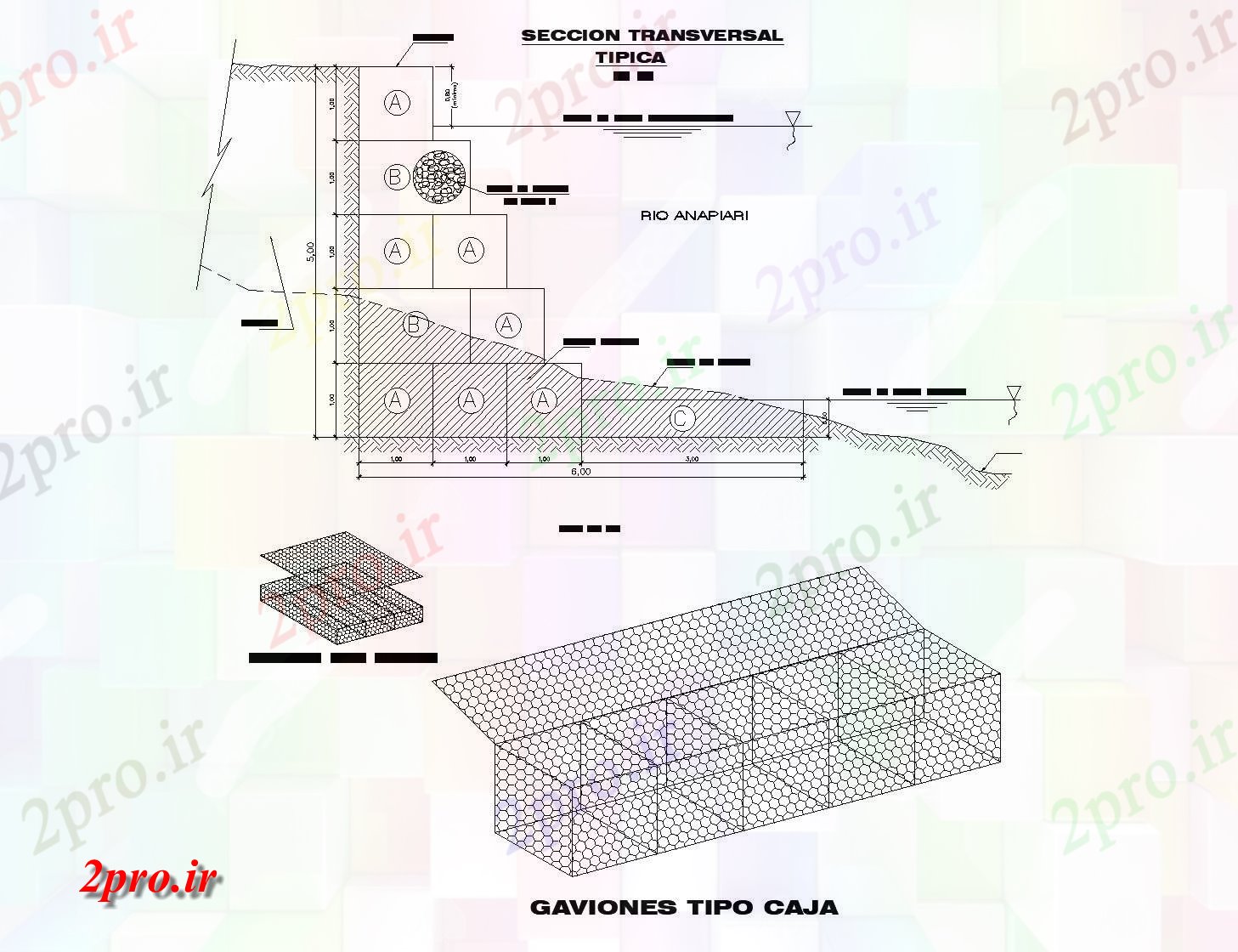 دانلود نقشه جزئیات ساخت و ساز گابیون جزئیات (کد79006)