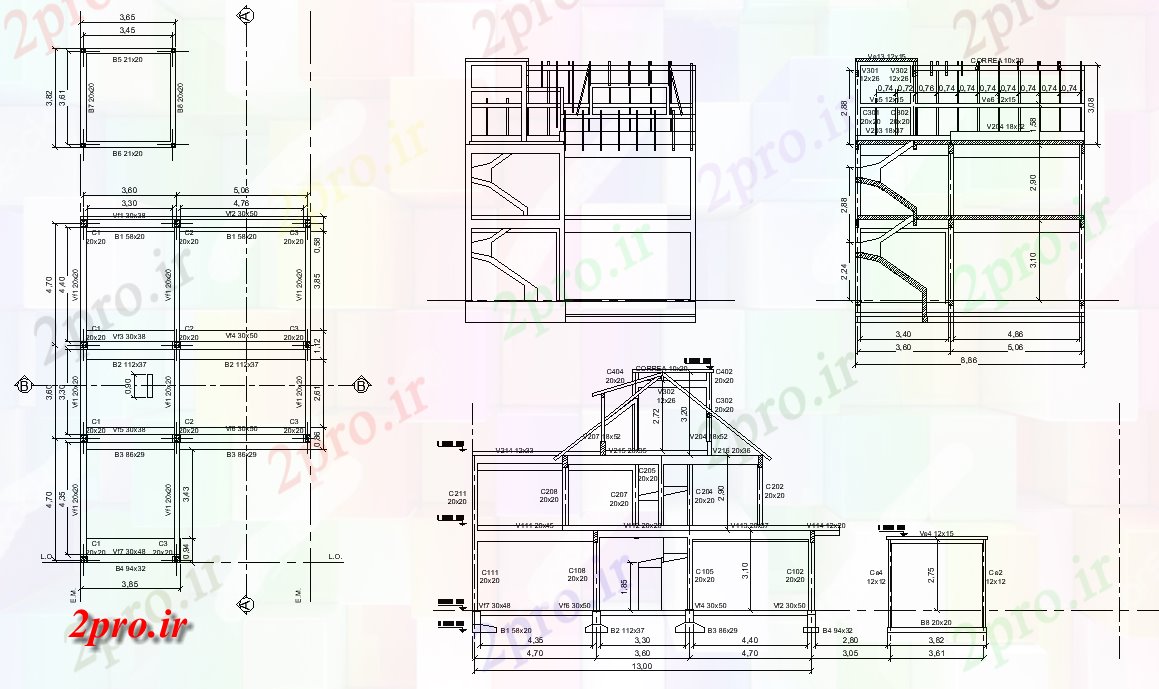 دانلود نقشه مسکونی ، ویلایی ، آپارتمان بخش طرحی خانه 8 در 13 متر (کد79026)