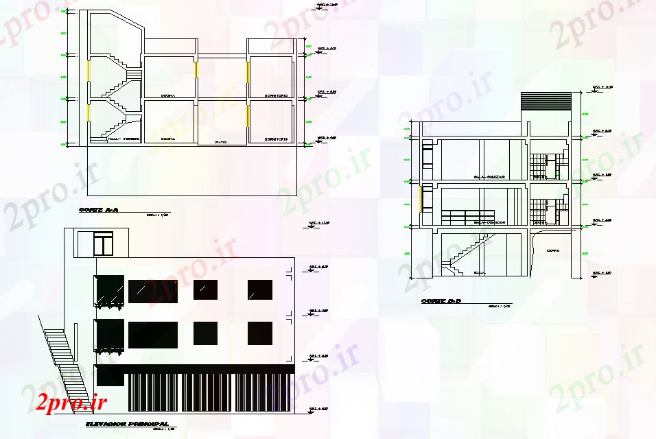 دانلود نقشه مسکونی ، ویلایی ، آپارتمان جزئیات نما و بخش طرحی خانه 9 در 12 متر (کد79030)