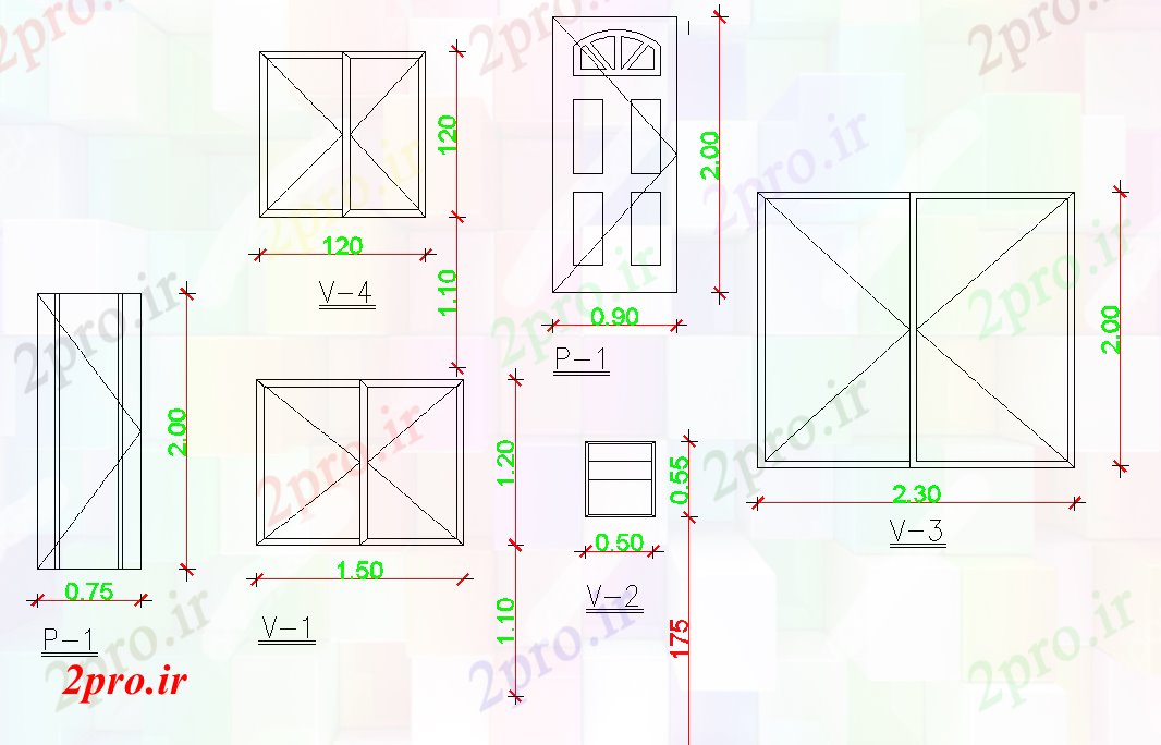 دانلود نقشه درب و پنجره درب و پنجره طرحی نما  (کد79034)
