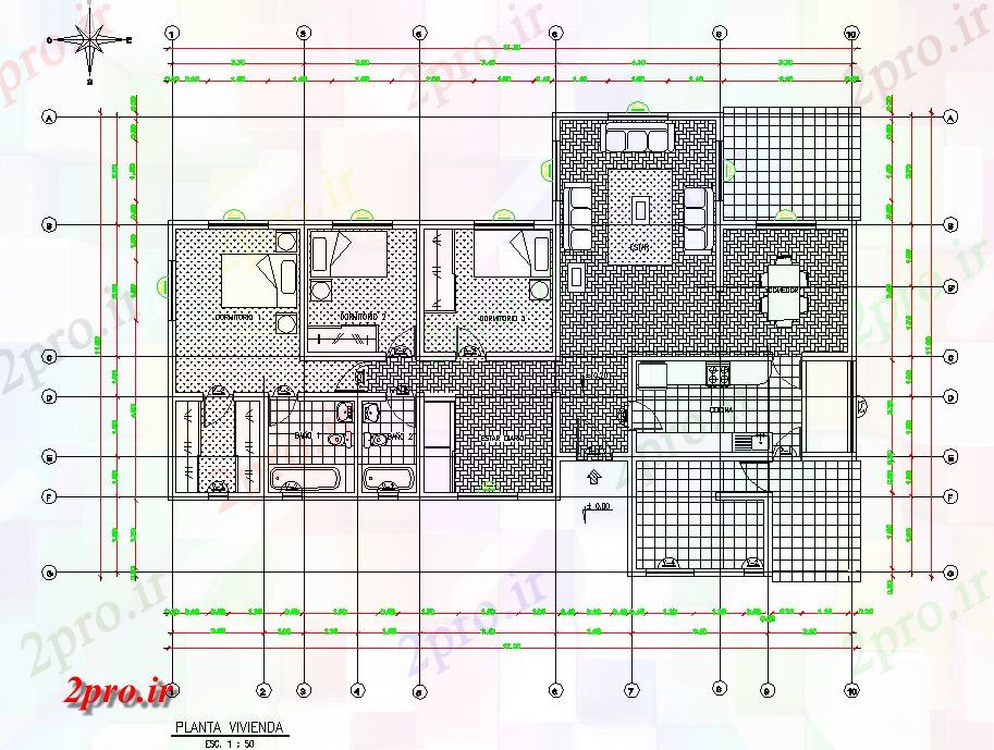 دانلود نقشه مسکونی ، ویلایی ، آپارتمان پروژه مسکن 11 در 17 متر (کد79035)