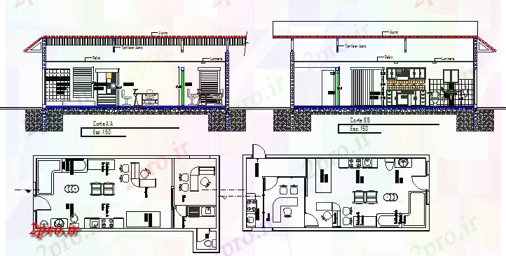 دانلود نقشه نمایشگاه ; فروشگاه - مرکز خرید مینی فروشگاه مقطعی و طراحی جزئیات 4 در 11 متر (کد79065)