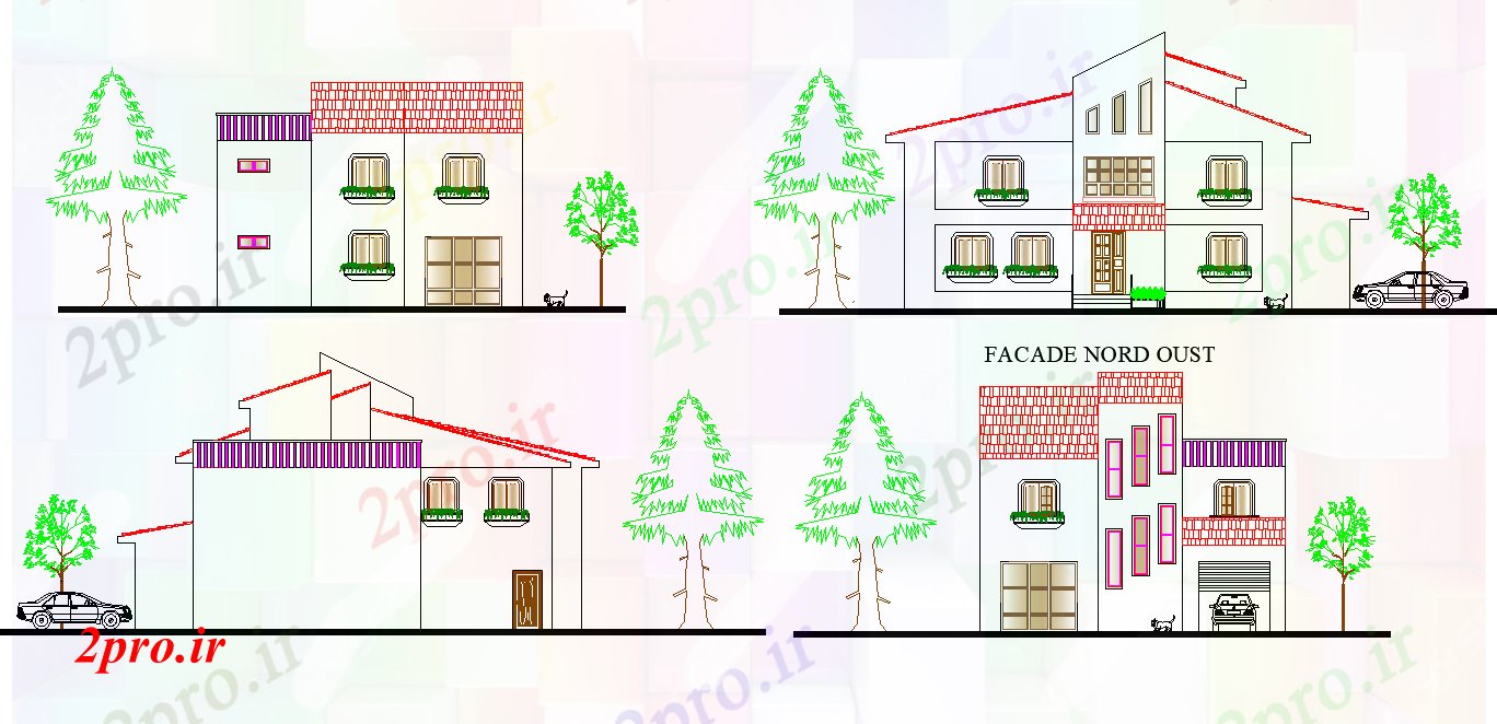 دانلود نقشه مسکونی ، ویلایی ، آپارتمان نمای ویلا طرح 11 در 17 متر (کد79066)