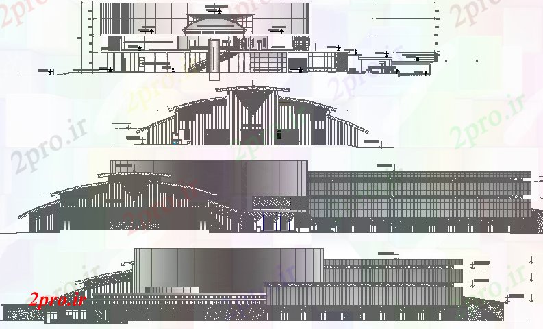 دانلود نقشه هایپر مارکت - مرکز خرید - فروشگاه همه نما و مقطعی جزئیات طرفه از بازار خرده فروشی 123 در 143 متر (کد79079)