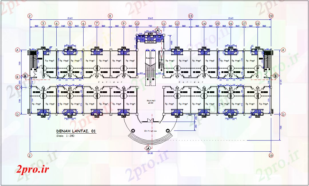 دانلود نقشه ساختمان دولتی ، سازمانی طراحی طبقه اول برای مقر دولت سولاوسی 10 در 26 متر (کد79086)