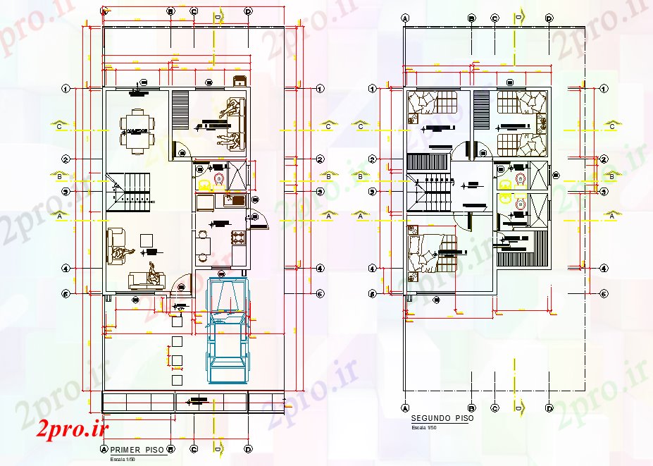 دانلود نقشه مسکونی ، ویلایی ، آپارتمان خط مرکز تک خانواده طراحی خانه 6 در 8 متر (کد79112)