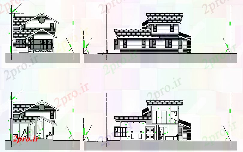 دانلود نقشه مسکونی  ، ویلایی ، آپارتمان  نما و بخش خانه  چیدمان (کد79172)