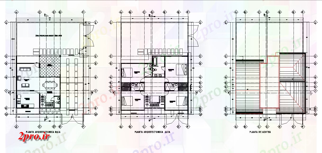 دانلود نقشه مسکونی ، ویلایی ، آپارتمان خانه با 2 طبقه برنامه ریزی اتوکد 10 در 12 متر (کد79176)