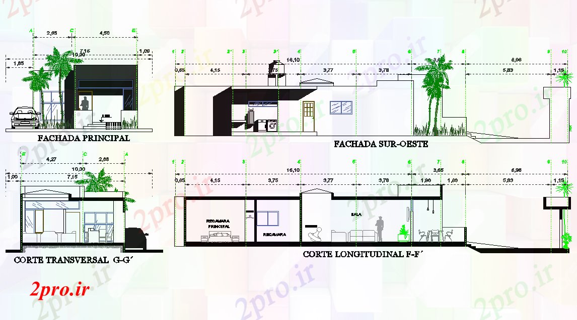 دانلود نقشه مسکونی ، ویلایی ، آپارتمان نما و بخش های تک خانواده خانه 7 در 20 متر (کد79178)