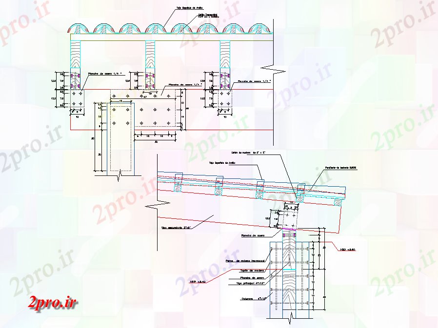 دانلود نقشه جزئیات ساخت و ساز سقف در بخش دیوار  طراحی (کد79186)