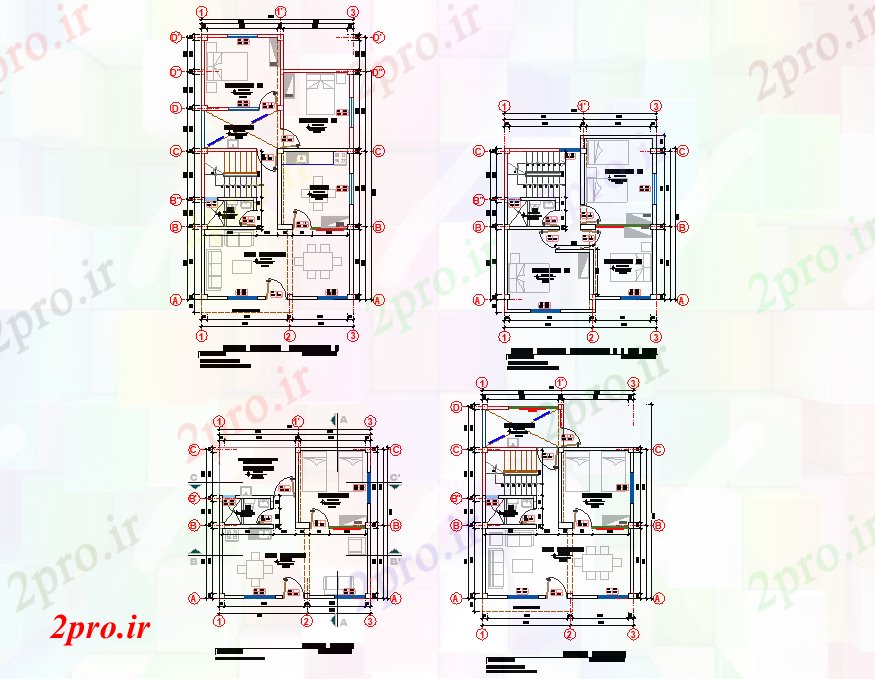 دانلود نقشه مسکونی ، ویلایی ، آپارتمان خط مرکز کارگاه مسکن طراحی 20 در 24 متر (کد79190)