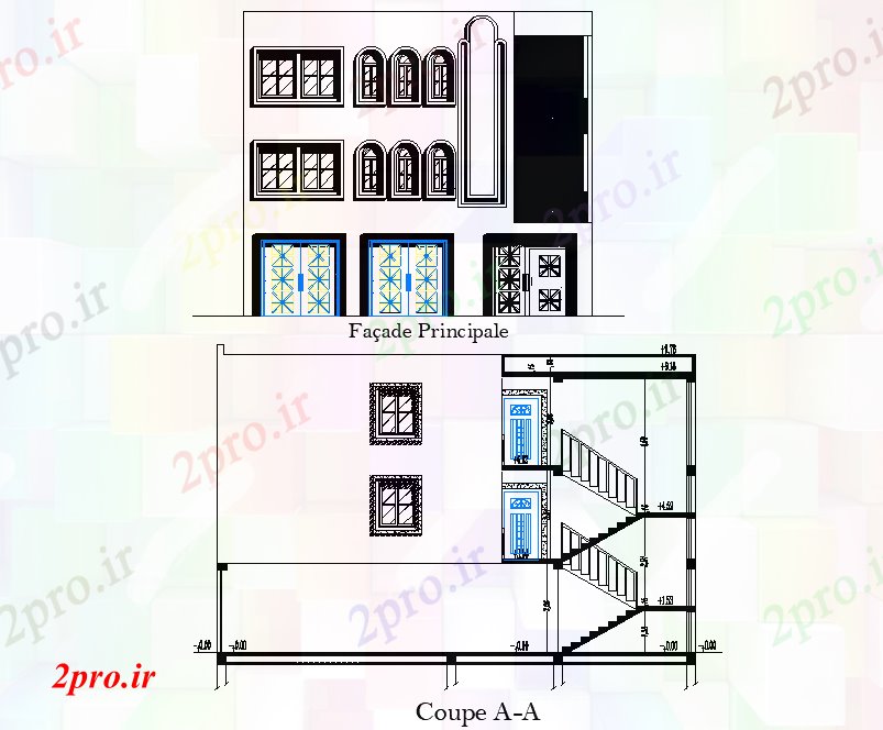 دانلود نقشه مسکونی ، ویلایی ، آپارتمان نما و بخش ویلای طراحی 9 در 13 متر (کد79203)