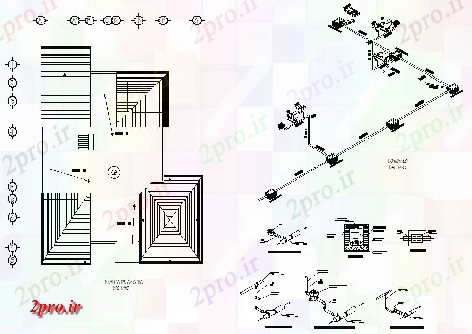 دانلود نقشه جزئیات لوله کشی آب خط لوله کف خانه تراس  طراحی (کد79245)