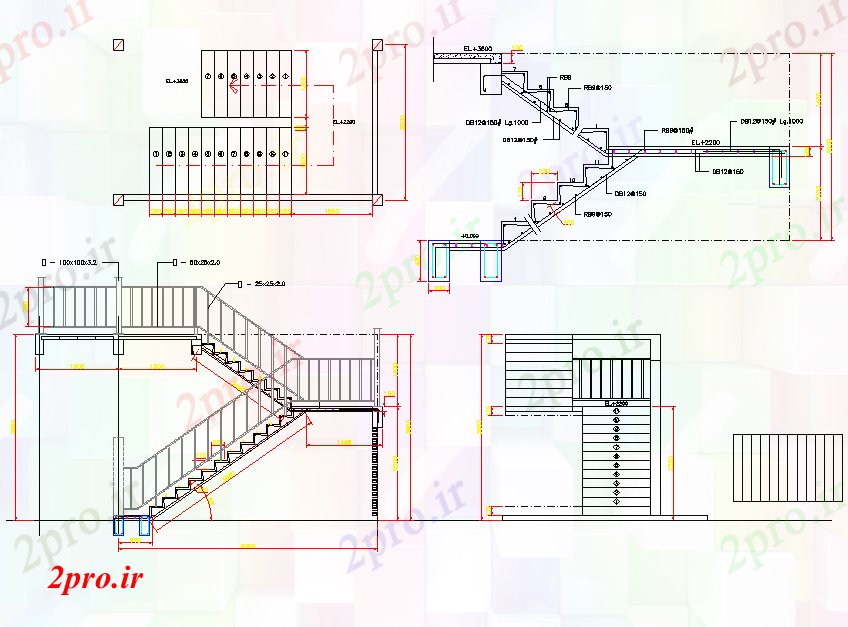 دانلود نقشه جزئیات ساختار پلههای بتنی طرحی  جزئیات (کد79259)