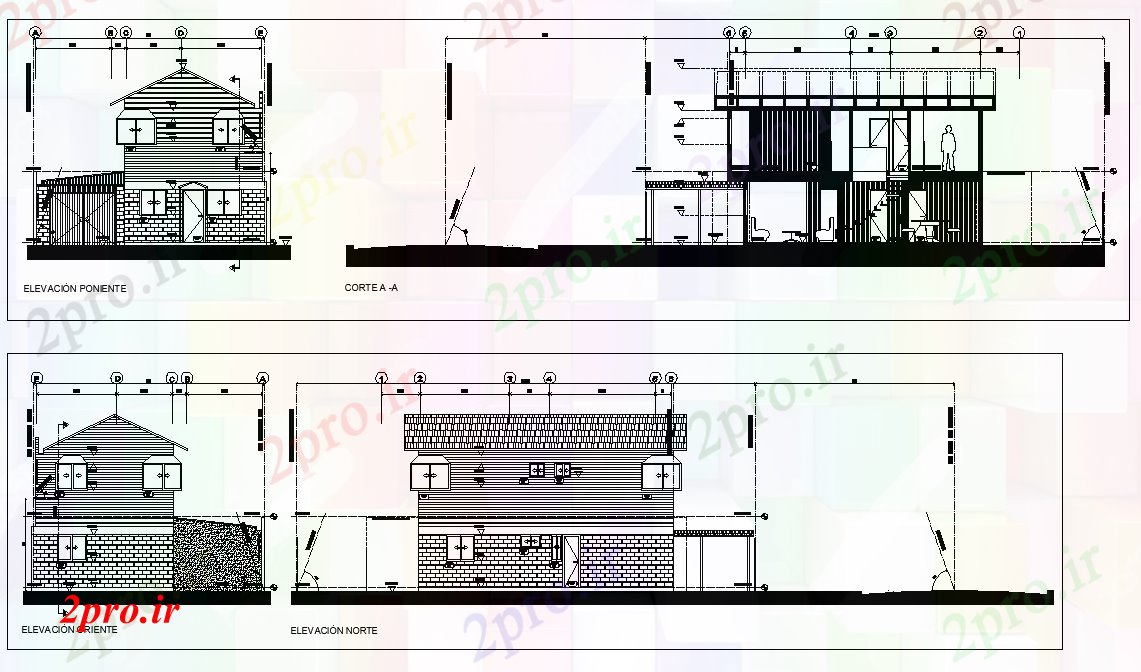 دانلود نقشه مسکونی ، ویلایی ، آپارتمان نما جزئیات و بخش های تک خانواده طرحی خانه 10 در 19 متر (کد79265)