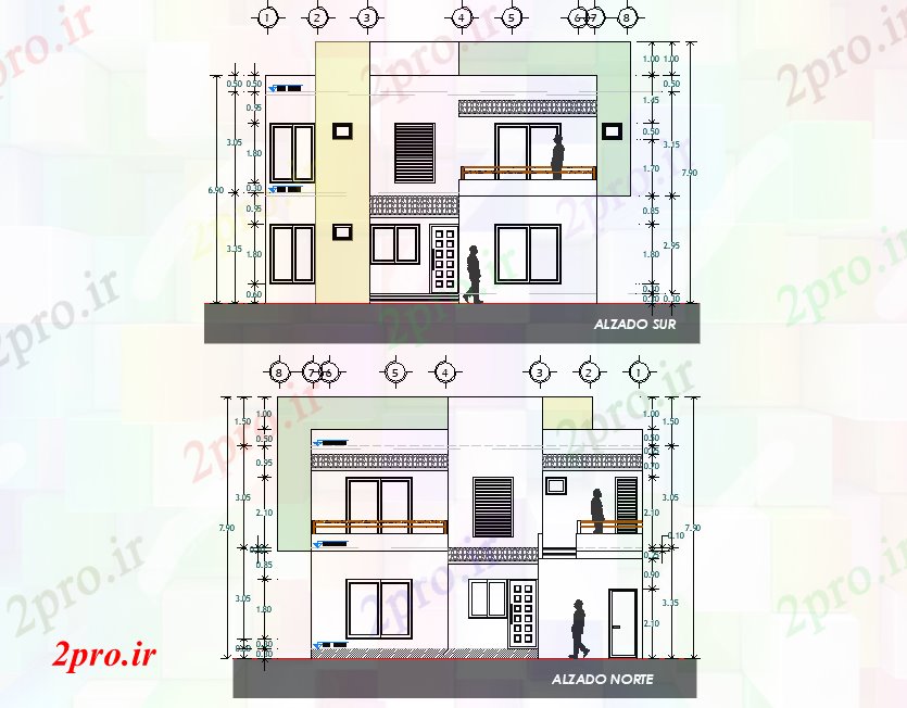 دانلود نقشه مسکونی ، ویلایی ، آپارتمان نمای مسکونی طرحی خانه 10 در 15 متر (کد79278)