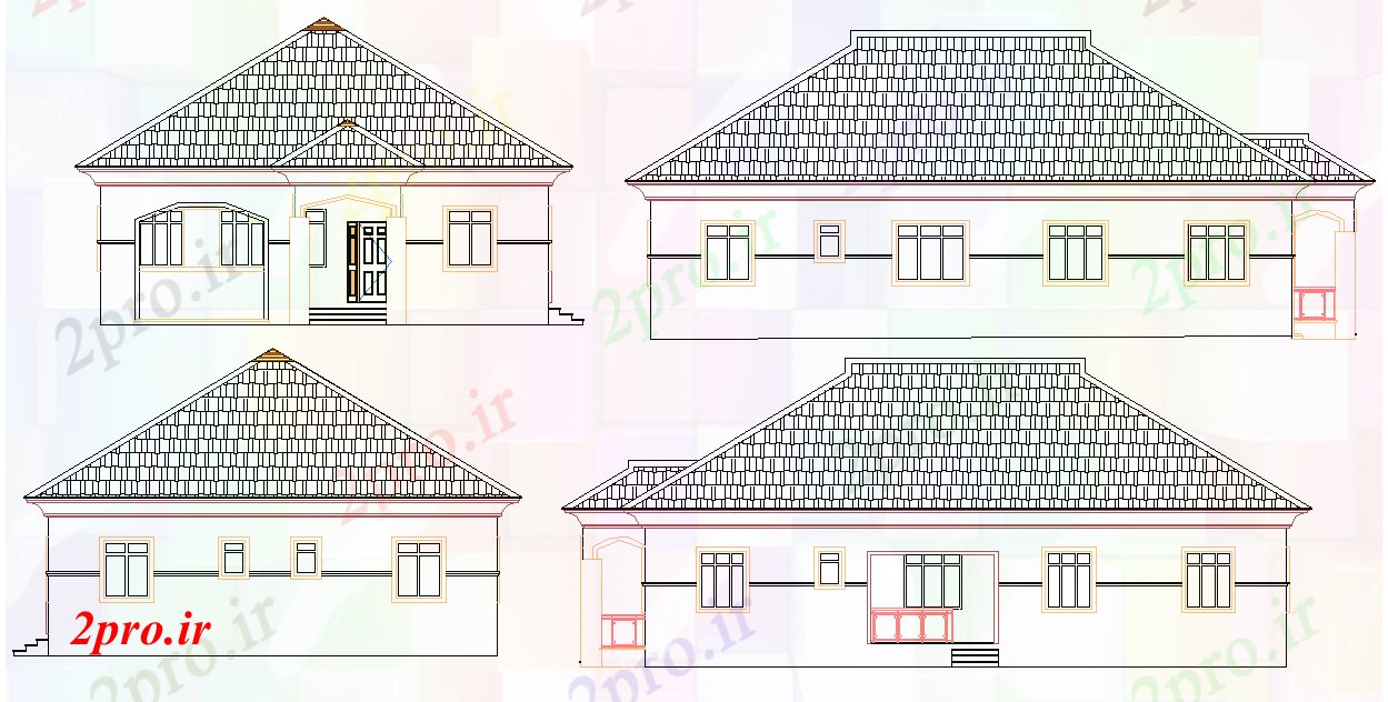 دانلود نقشه مسکونی ، ویلایی ، آپارتمان نما از چهار تخت طراحی اتاق 12 در 29 متر (کد79314)