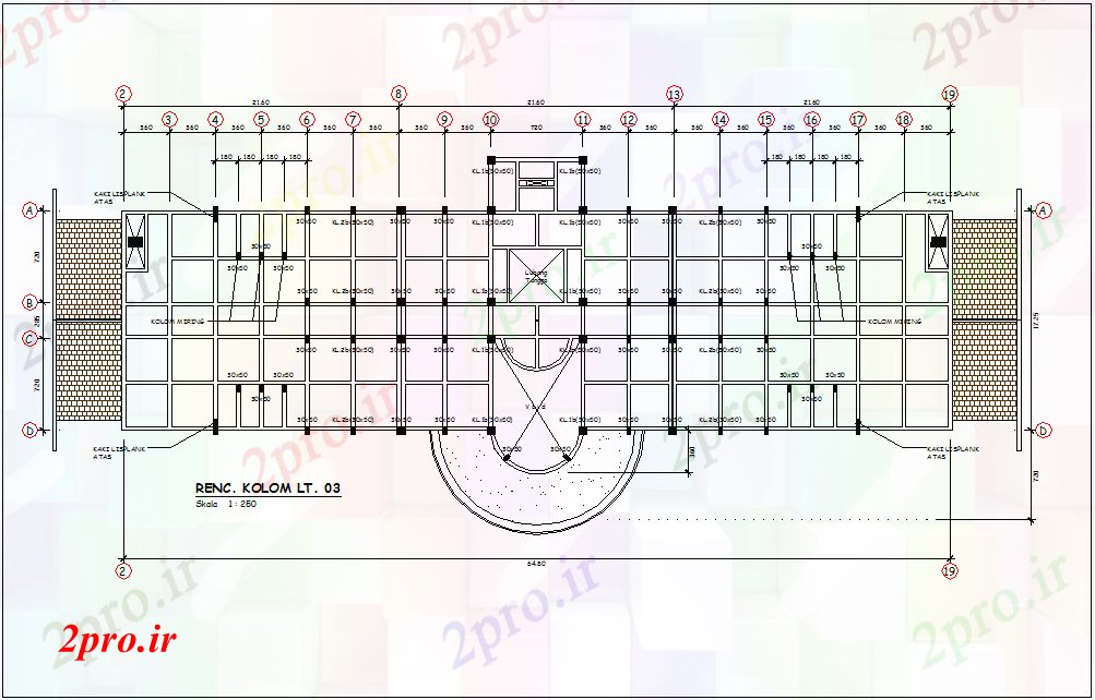 دانلود نقشه جزئیات ساختار  ساختار ستون با طرحی 3 برای سر چهارم (کد79335)