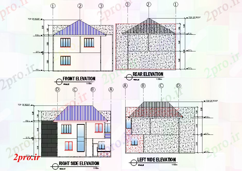 دانلود نقشه معماری نما از طرحی خانه  (کد79354)