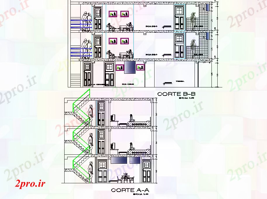 دانلود نقشه مسکونی ، ویلایی ، آپارتمان جزئیات بخش خانواده طرحی خانه 7 در 12 متر (کد79357)