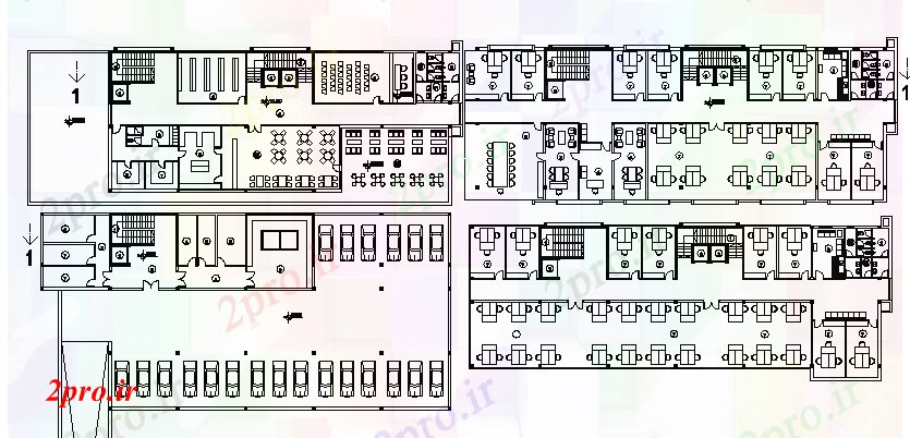 دانلود نقشه ساختمان اداری - تجاری - صنعتی زیرزمین و طرحی طبقه همکف جزئیات طرحی ساختمان اداری (کد79418)