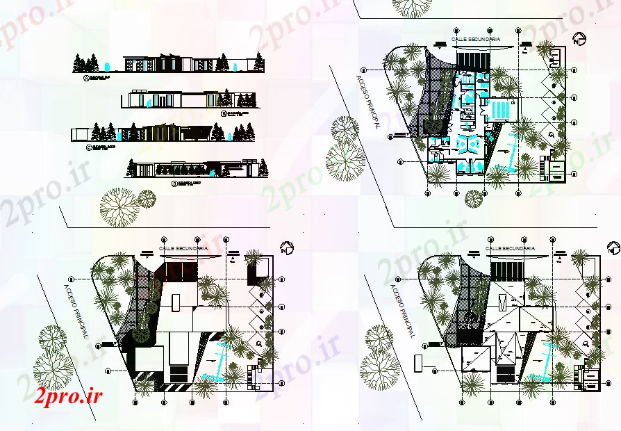 دانلود نقشه بیمارستان - درمانگاه - کلینیک کلینیک طبقه دراز کردن و نمای جزئیات 20 در 21 متر (کد79438)