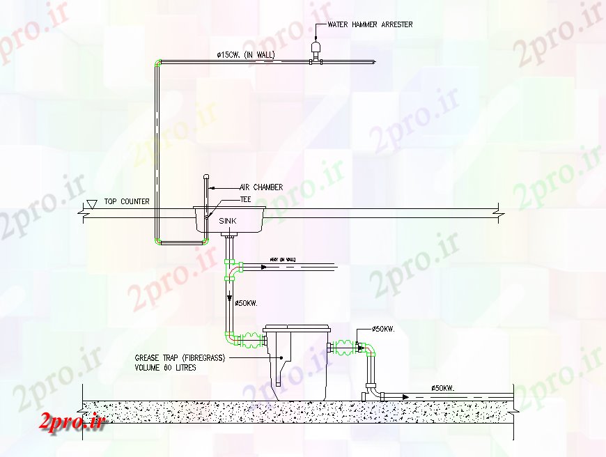 دانلود نقشه آشپزخانه آشپزخانه طرحی سینک جزئیات (کد79449)