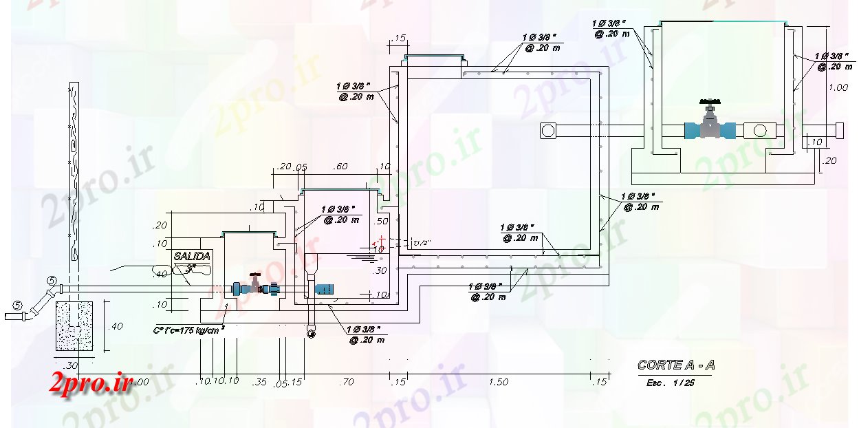 دانلود نقشه جزئیات ساخت و ساز سیستم گالری تصفیه جذب (کد79556)