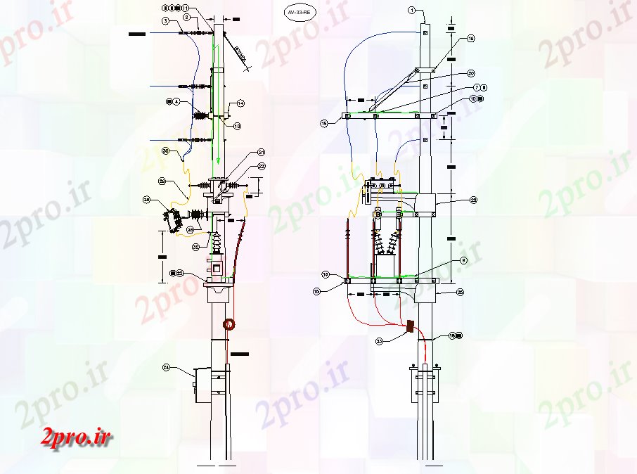 دانلود نقشه جزئیات ساخت و ساز ساختار پشتیبانی تحت بار سوئیچ قدرت (کد79576)