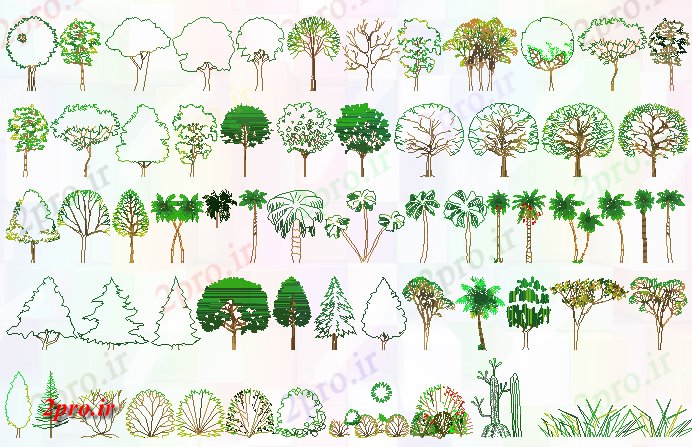 دانلود نقشه باغ چند قالب طرحی بلوک های درخت جزئیات 35 در 42 متر (کد79618)