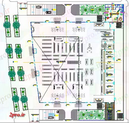 دانلود نقشه هایپر مارکت  - مرکز خرید - فروشگاه زمین و اولین طرحی طبقه جزئیات طرحی از بازار فوق العاده (کد79656)