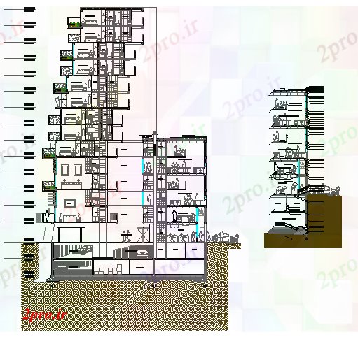 دانلود نقشه ساختمان اداری - تجاری - صنعتی پشت و سمت  جزئیات بخش ساختمان شرکت های بزرگ (کد79689)