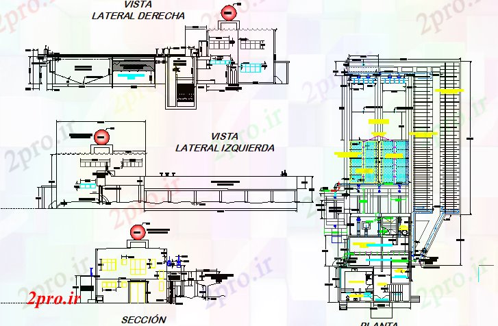 دانلود نقشه کارخانه صنعتی  ، کارگاه تصفیه آب قابل شرب جزئیات خودکار   (کد79690)